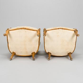 A pair of mid-20th-century French armchairs in Roccoco style.