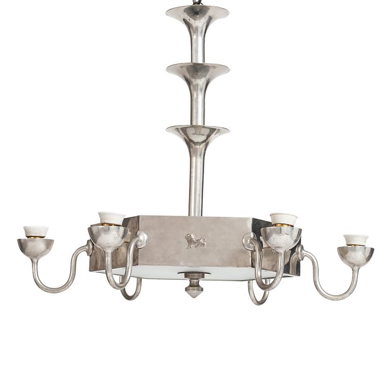 A Swedish Grace pewter ceiling light, probably by Guldsmedsaktiebolaget, Sweden 1920-30's.