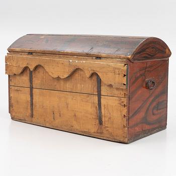 A wooden Dalecarlian chest, Sweden, dated 1820.