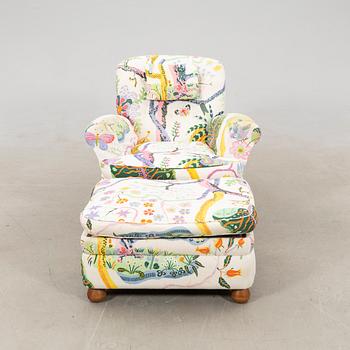 Josef Frank, armchair with footstool model no. 336 for Svenskt Tenn, post-1985.