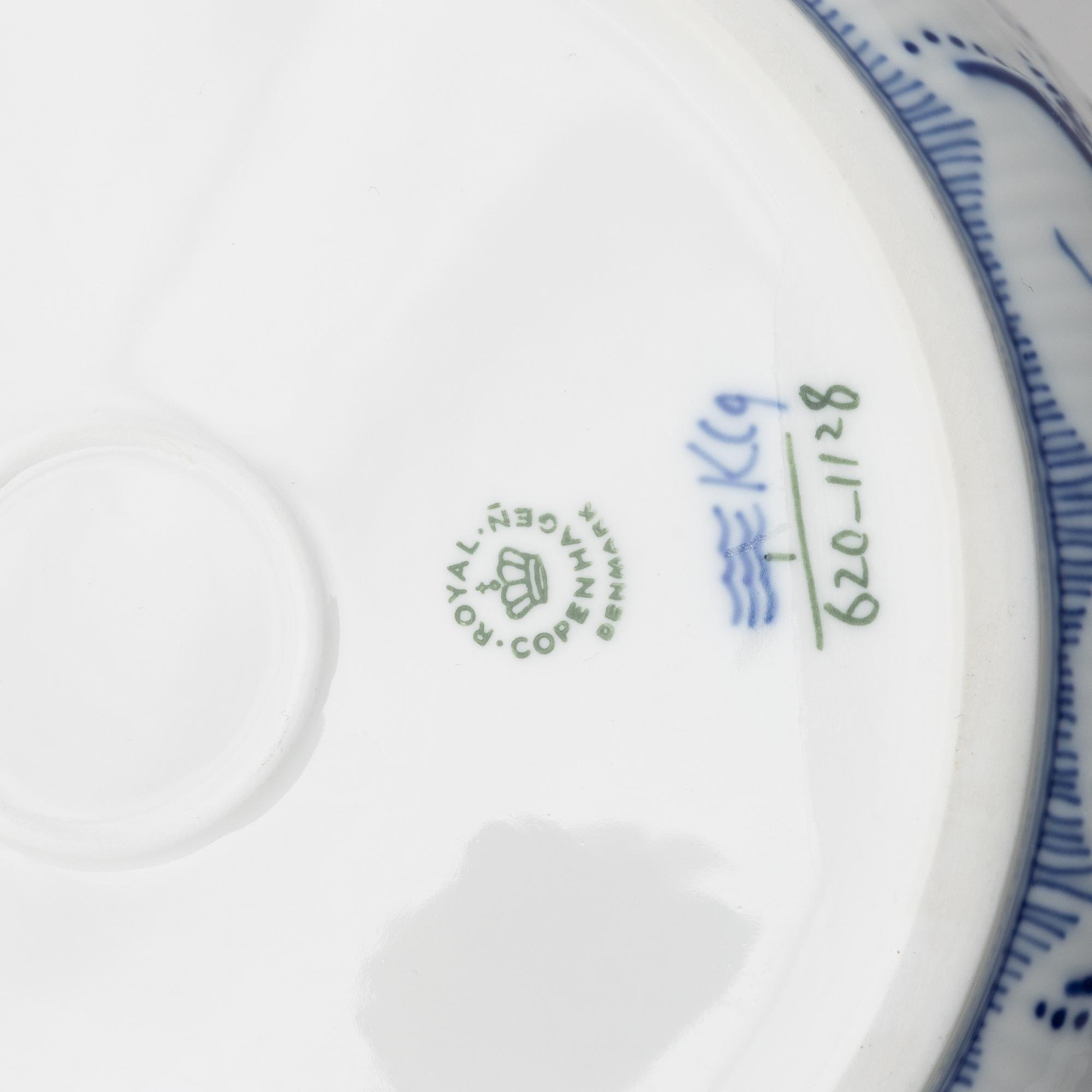 Royal Copenhagen, a 94-piece mostly full lace "Blue Fluted" dinner and tea service, Denmark.