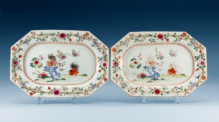 A pair of famille rose serving dishes, Qing dynasty, Qianlong (1736-95). (2).