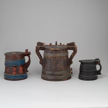 Three painted wooden jars from the 19-20th century.