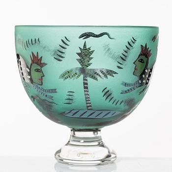Ulrica Hydman-Vallien, skål på fot, juvelglas, Kosta Boda.