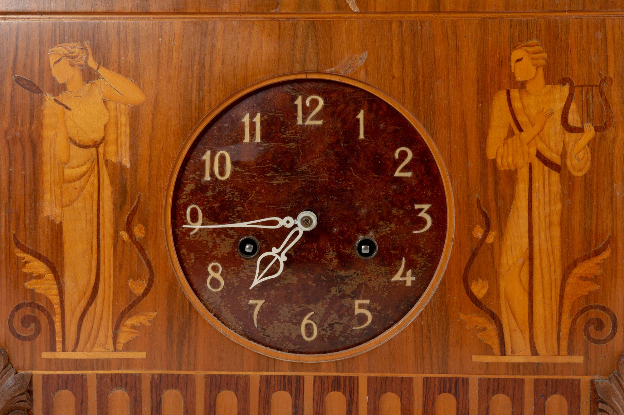 A 1940s possibly Mjölby Intarsia table clock.