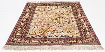 A semi-antique pictorial silk rug, northern India, c 199 x 132 cm.