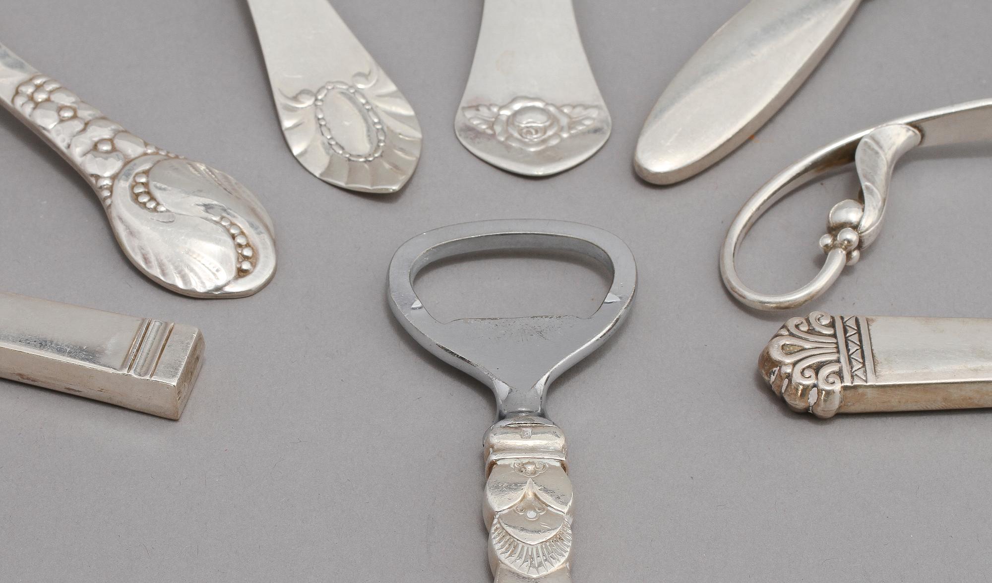 PARTI SILVER, 8 delar, silver, Danmark. Bl a "Cactus", Georg Jensen. Vikt 350 g.
