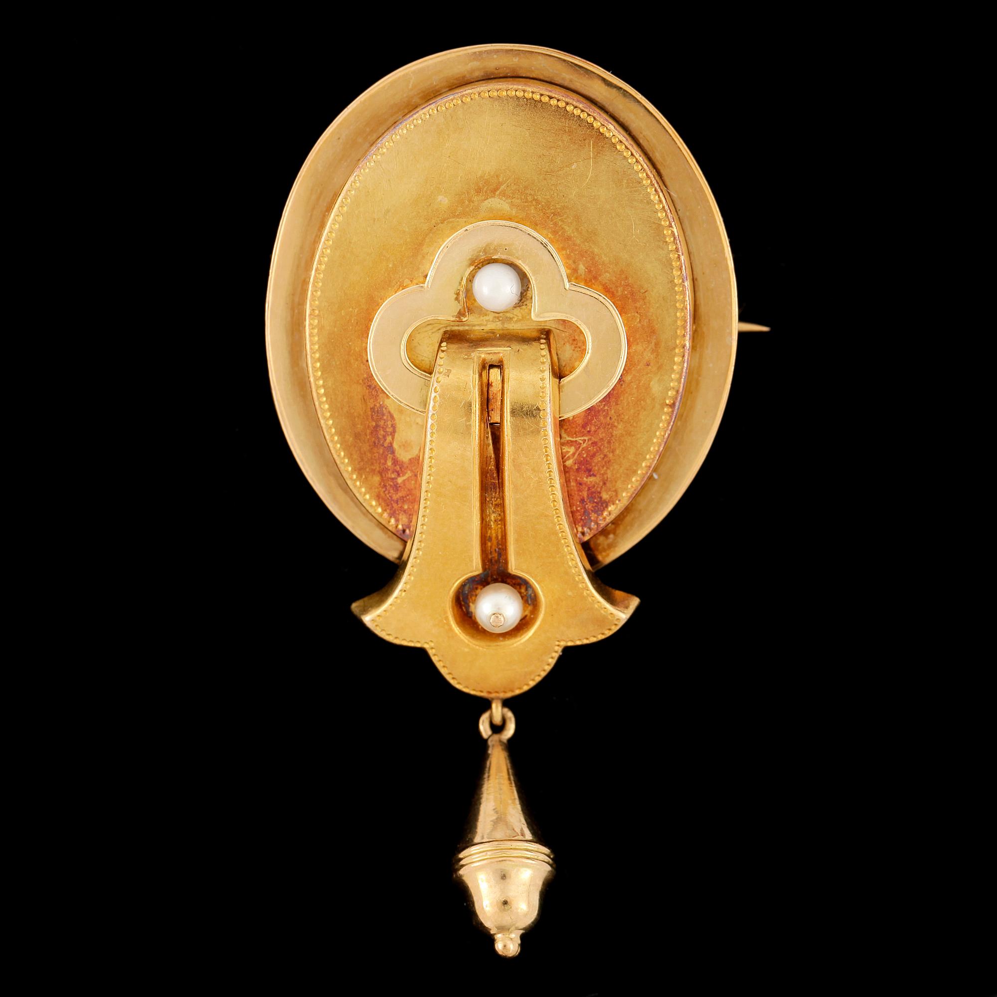BROSCH, guld 18K, Gustaf Dahlgren & Co, Malmö 1876. Vikt ca 8 gram.