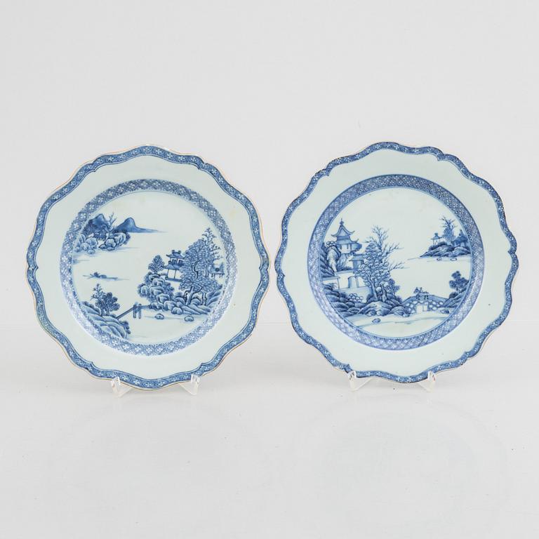 Six Chinese blue and white export porcelain plates, Qing dynasty, Qianlong (1736-95).