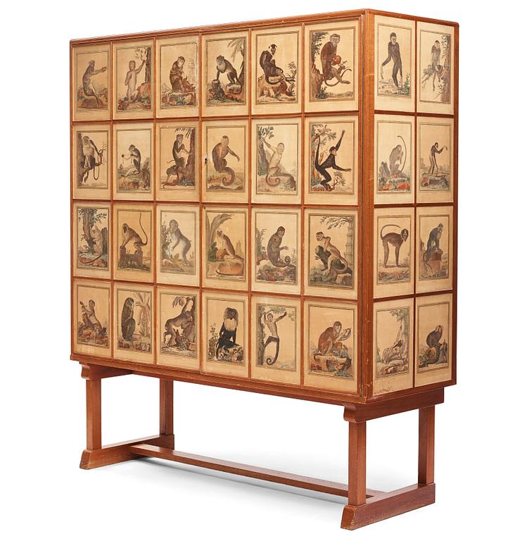 Josef Frank, 'Apskåpet' (The monkey cabinet), a rare cabinet covered with prints of different monkeys, Svenskt Tenn, Sweden ca 1941.