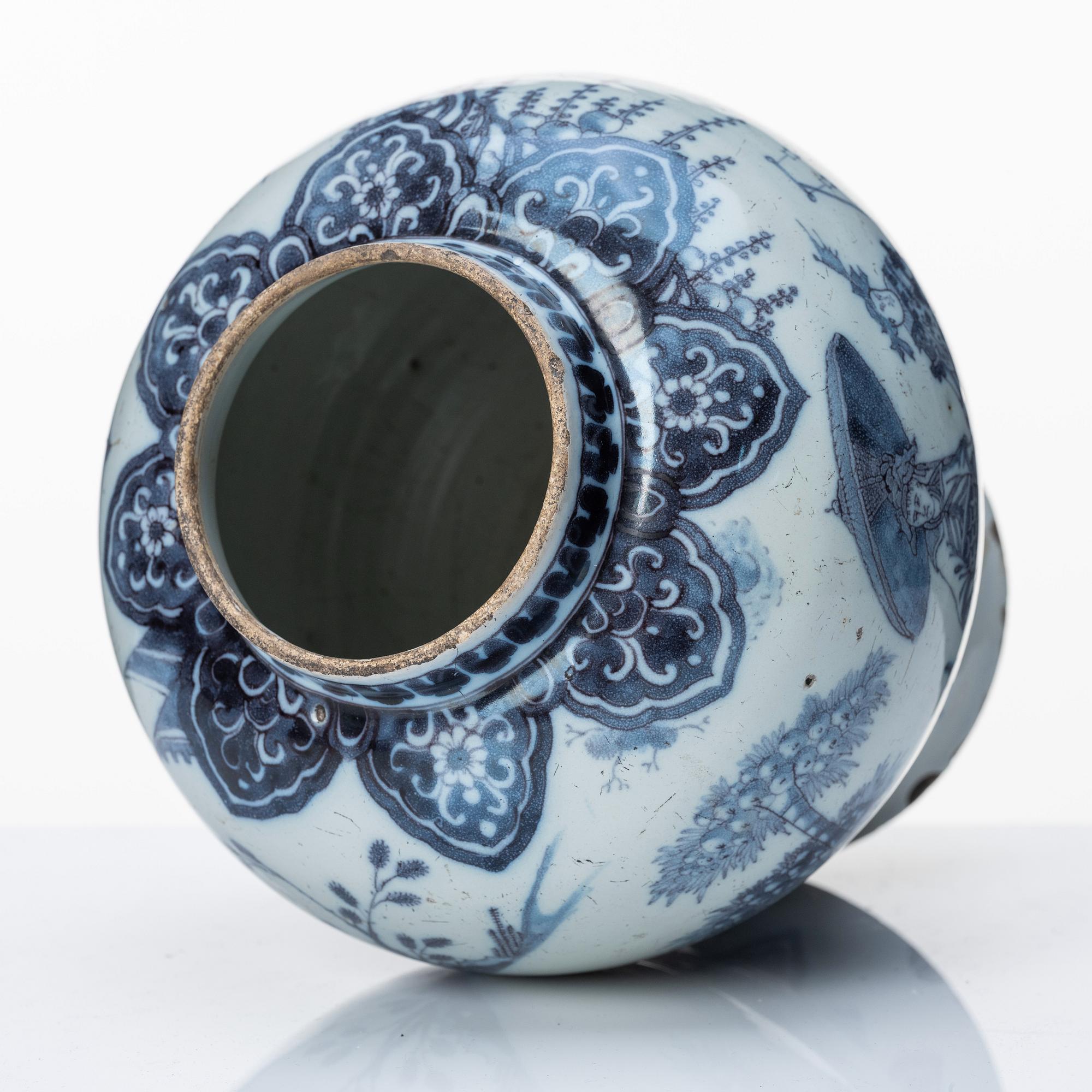 A Dutch faince jar, late 17th Century.