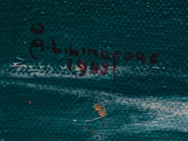 TUNTEMATON TAITEILIJA, öljy kankaalle, pingotettu levylle, signeerattu Å.L.Lindfors ja päivätty 1945.