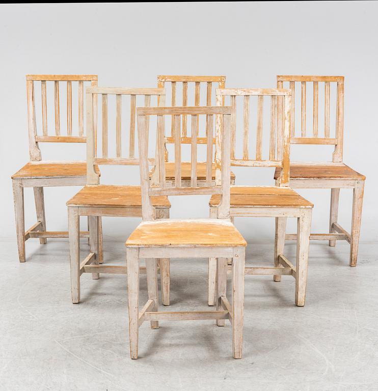 Six painted 'Leksand' chairs, 19th Century.