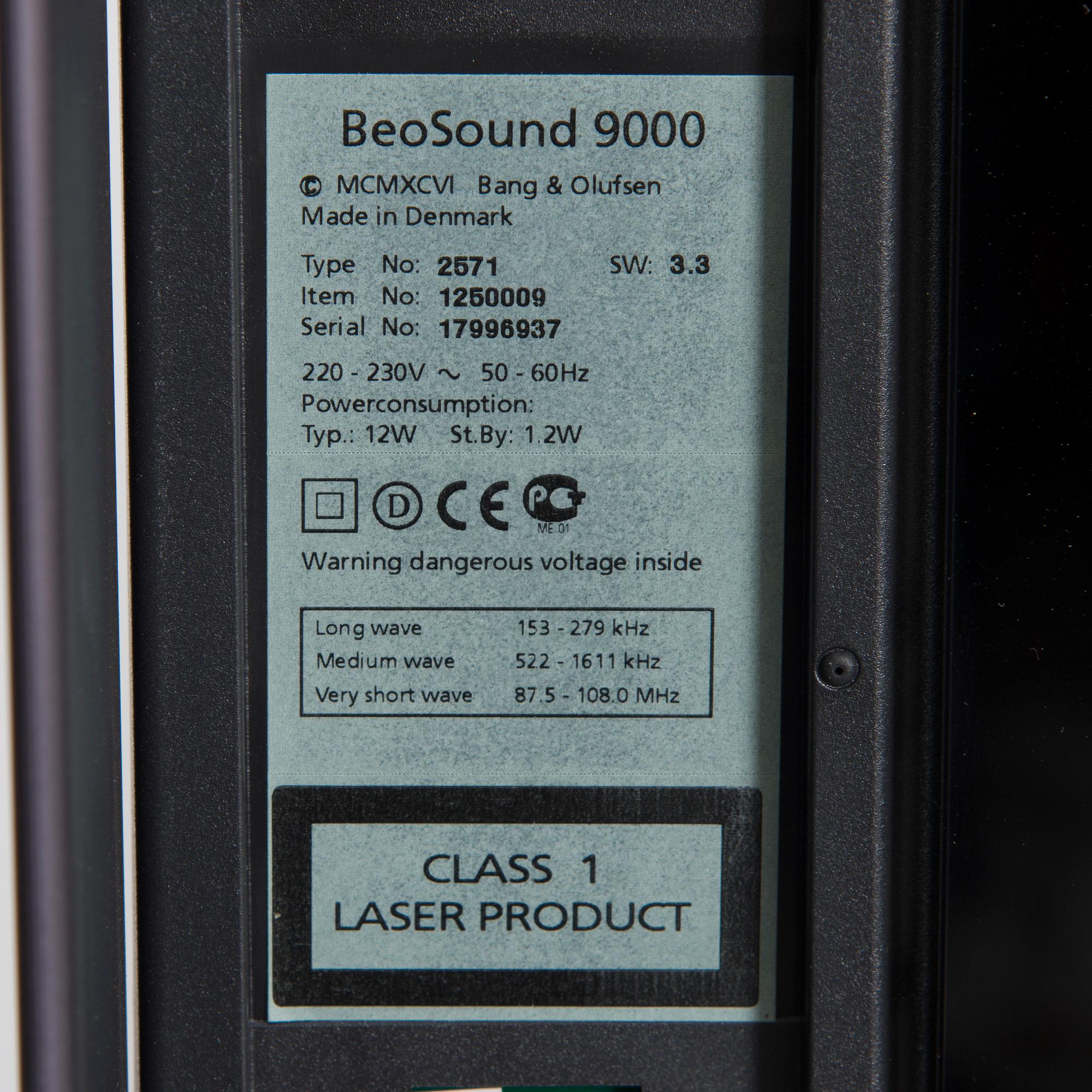 CD-SPELARE SAMT RADIO, BeoSound 9000 type 2571 MK3, Bang & Olufsen, Danmark, tidigt 2000-tal.