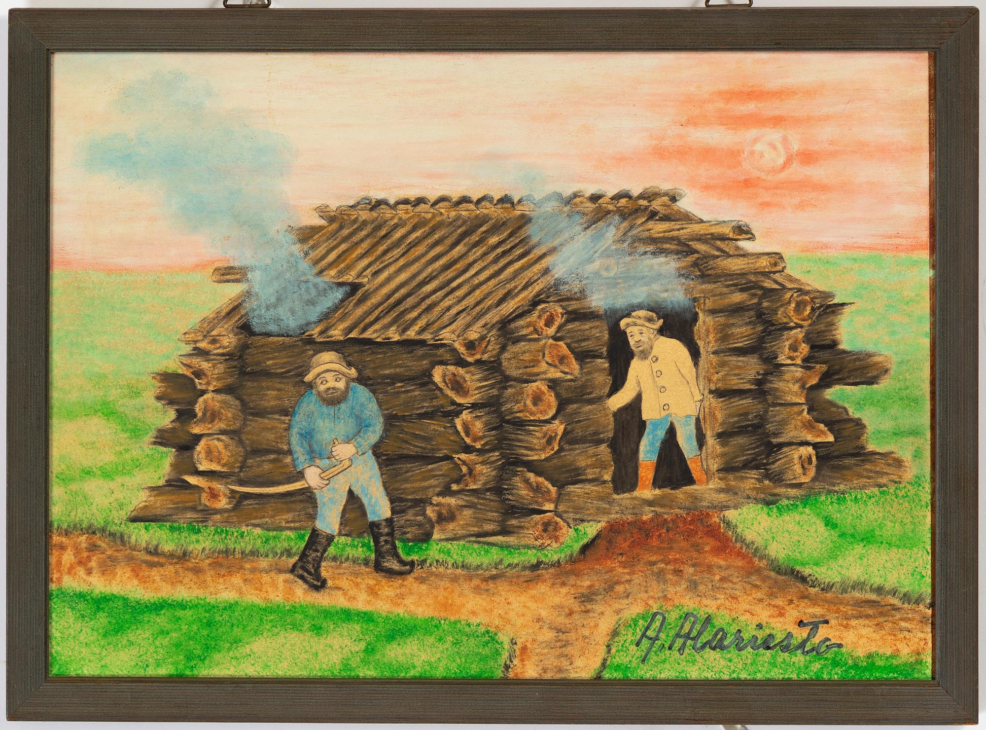 Andreas Alariesto, mixed media on paper on panel, signed.