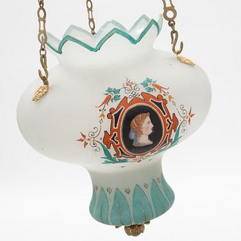 Hanging lamp, painted glass, late Empire, mid-19th century.