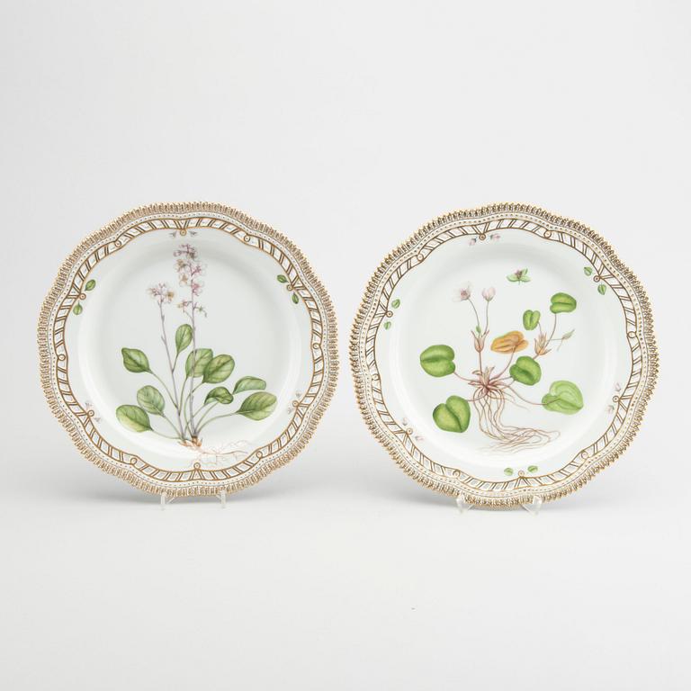 A pair of Flora Danica porcelain plates for Royal Copenhagen Denmark 20th century.