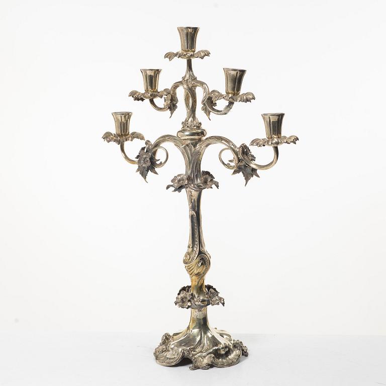 Candelabrum, nickel silver, Rococo style, circa 1900.