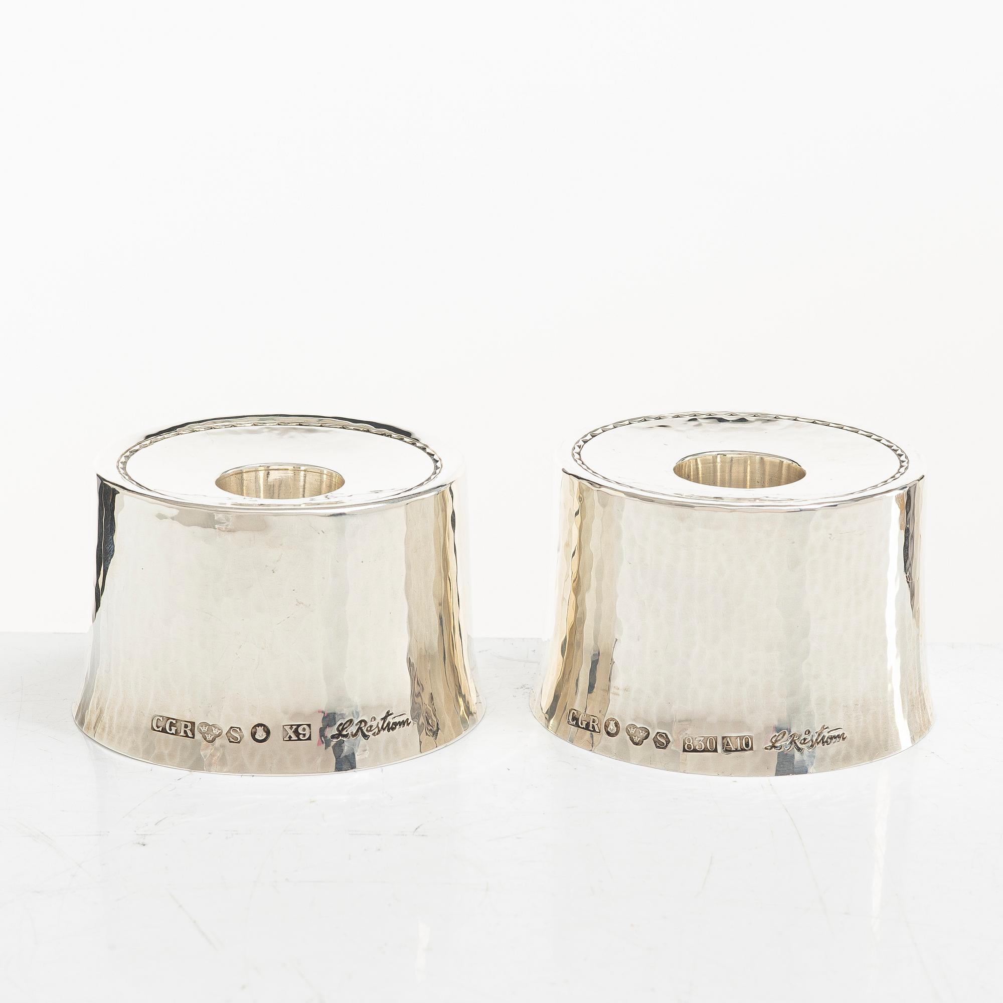 Ingrid Råström, & Lennart Råström, candlesticks, a pair, silver, CG Råström, Stockholm 1972-1975.