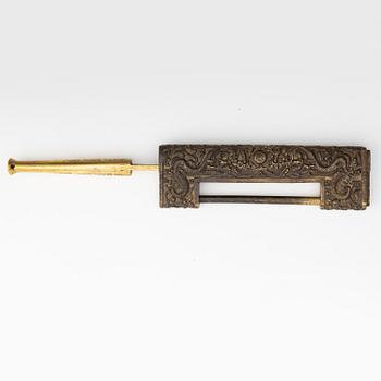 A Chinese gilt five-clawed 'dragon' lock, Qing dynasty, Qianlong (1736-95).