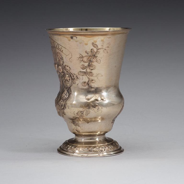 A Polish 18th century parcel-gilt beaker, unidentified makers mark, Breslau 1746-1758.