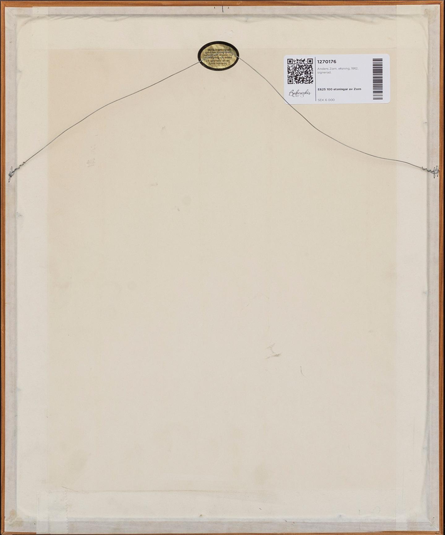 Anders Zorn, a signed etching from 1912.