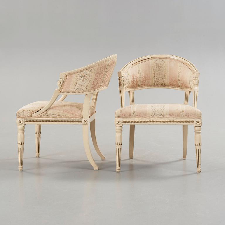 A pair of late Gustavian armchairs by E Öhrmark, master 1777.