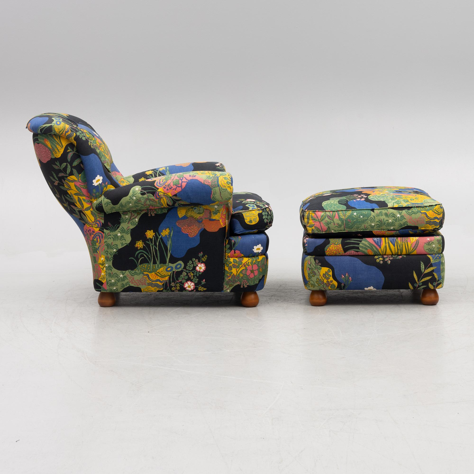Josef Frank, armchair with footstool, model 336, Svenskt Tenn.