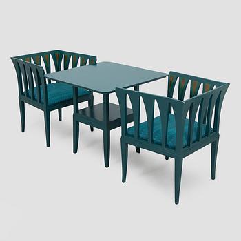 Eliel Saarinen, Fåtöljer, ett par och bord, "Blue suite" för Adelta, Finland 1980-tal.