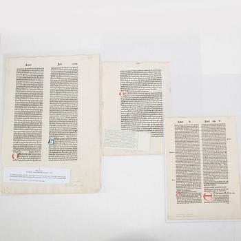 Blad ur schweiziska och tyska inkunabler samt tryckta blad, 1400-tal.