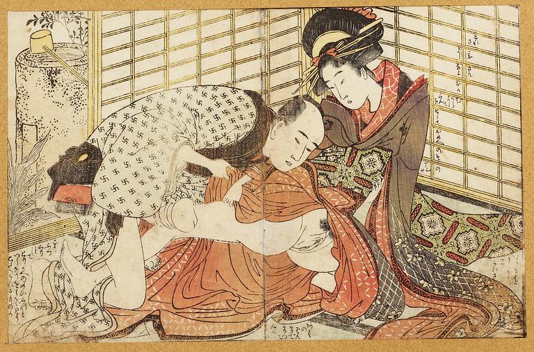 Utamaro, Four woodblock prints, Shunga, circa 1790-1805.