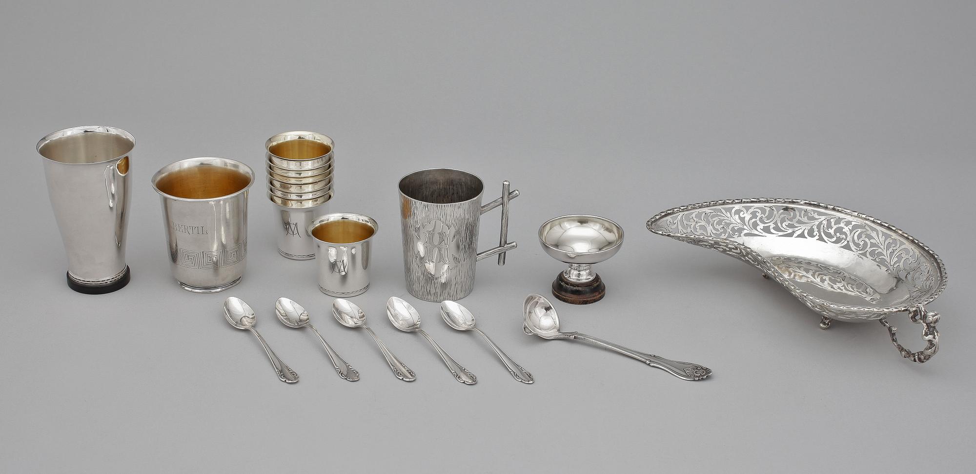 PARTI SILVER, 19 delar, bl a Bohm, Tyskland. Tot vikt ca 600 gram.
