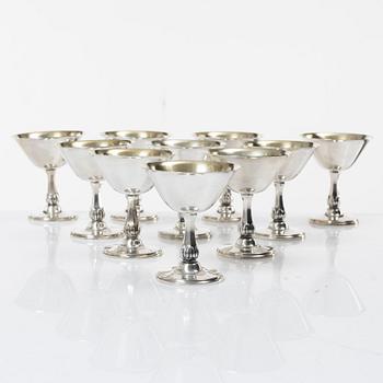 Cocktail glasses, 10 pcs, silver, MGAB, Uppsala 1955-1962.