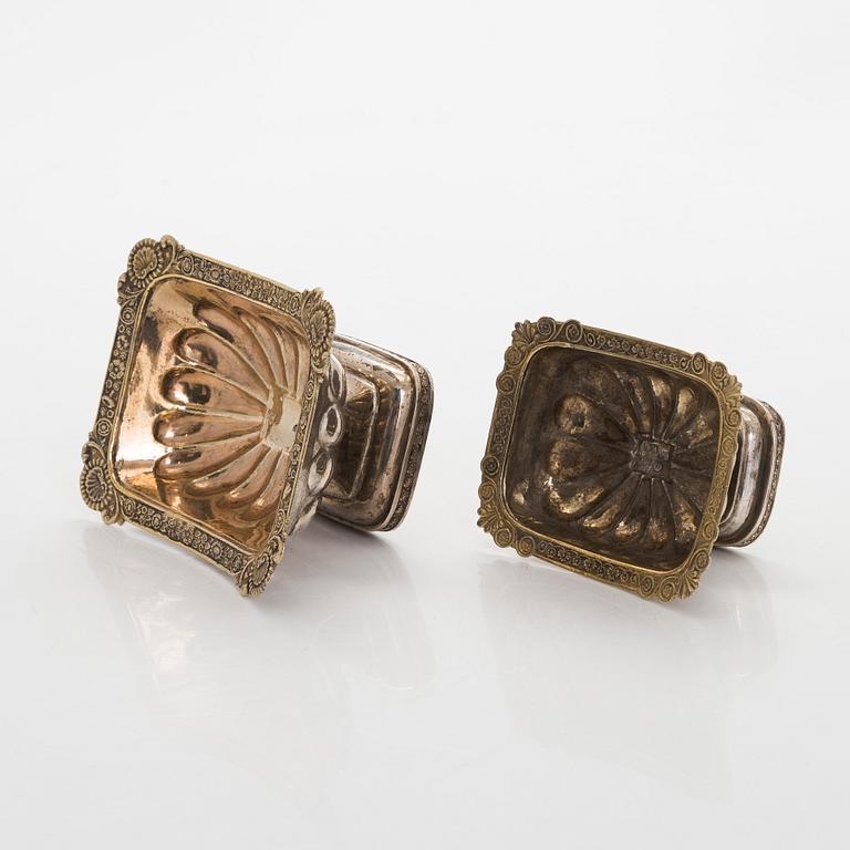 Two 19th-century parcel-gilt salt cellars, Saint Petersburg and Moscow.
