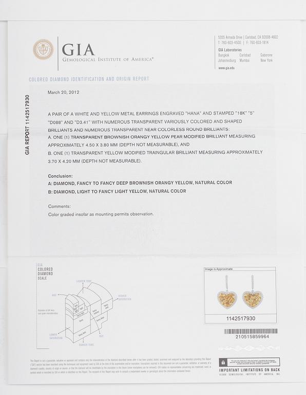 ÖRHÄNGEN, 1 par, 18 k vitguld, olikslipade bla briljantslipade diamanter tot ca 7.80 ct. Certifikat GIA.