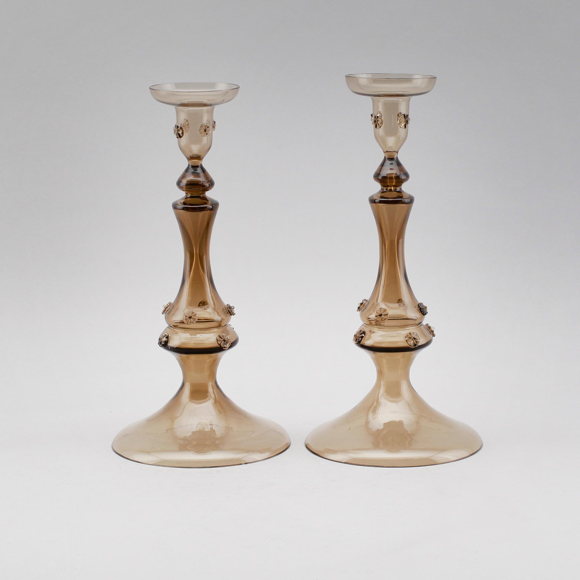 LJUSSTAKAR, 1 par, glas, 1900-talets första hälft.