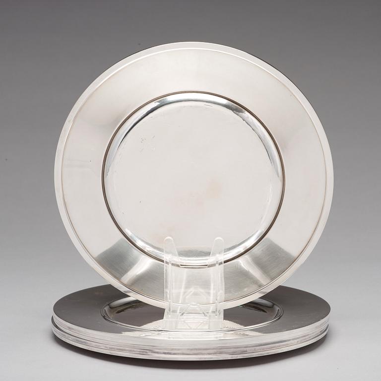 Johan Rohde, a set of six sterling plates, Georg Jensen, Copenhagen post 1945, design nr 587C.