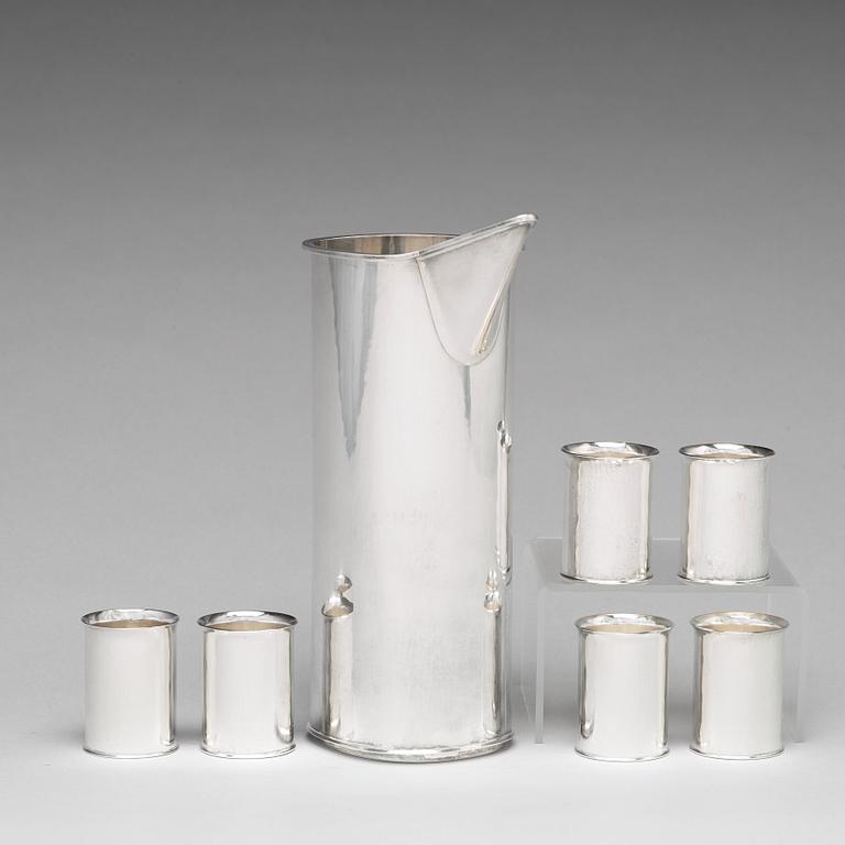 Sigurd Persson, a sterling silver pitcher (1988) and six beakers, Stockholm, 1977 (one), the rest 1992.