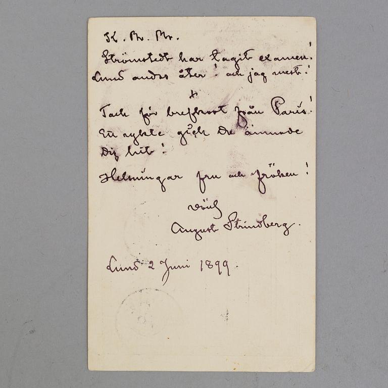 A letter by, August Strindberg dated 1899.