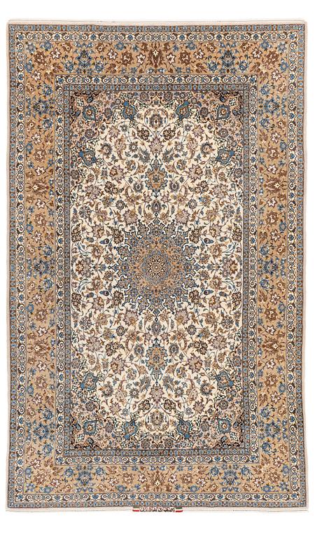 A signed, part silk, Isfahan rug, c. 244 x 149 cm.