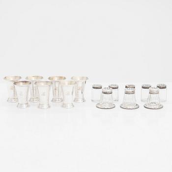 A set of seven silver beakers, and eight salt cellars, Tavastehus and Turku, Finland 1948-54.