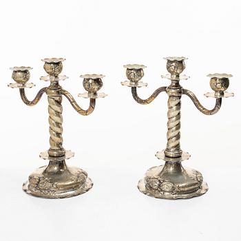 C.G. Hallberg, Kandelabrar, ett par, silver, barockstil, Stockholm 1926.