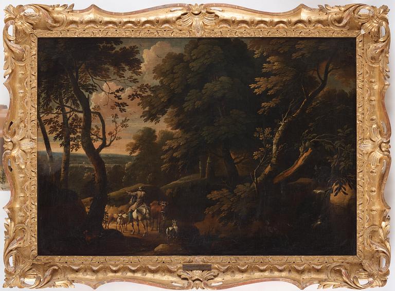 Jacques d'Arthois Attributed to, Landscape with a cowherd.