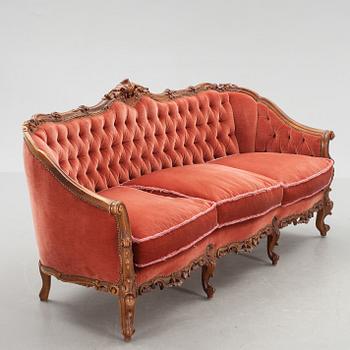 SOFFA samt FÅTÖLJER, ett par, rokokostil, 1900-talets andra hälft.