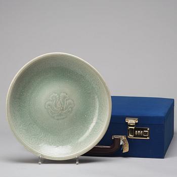 A celadon glazed dish, Thailand, Sawankhalok, 16/17th Century.