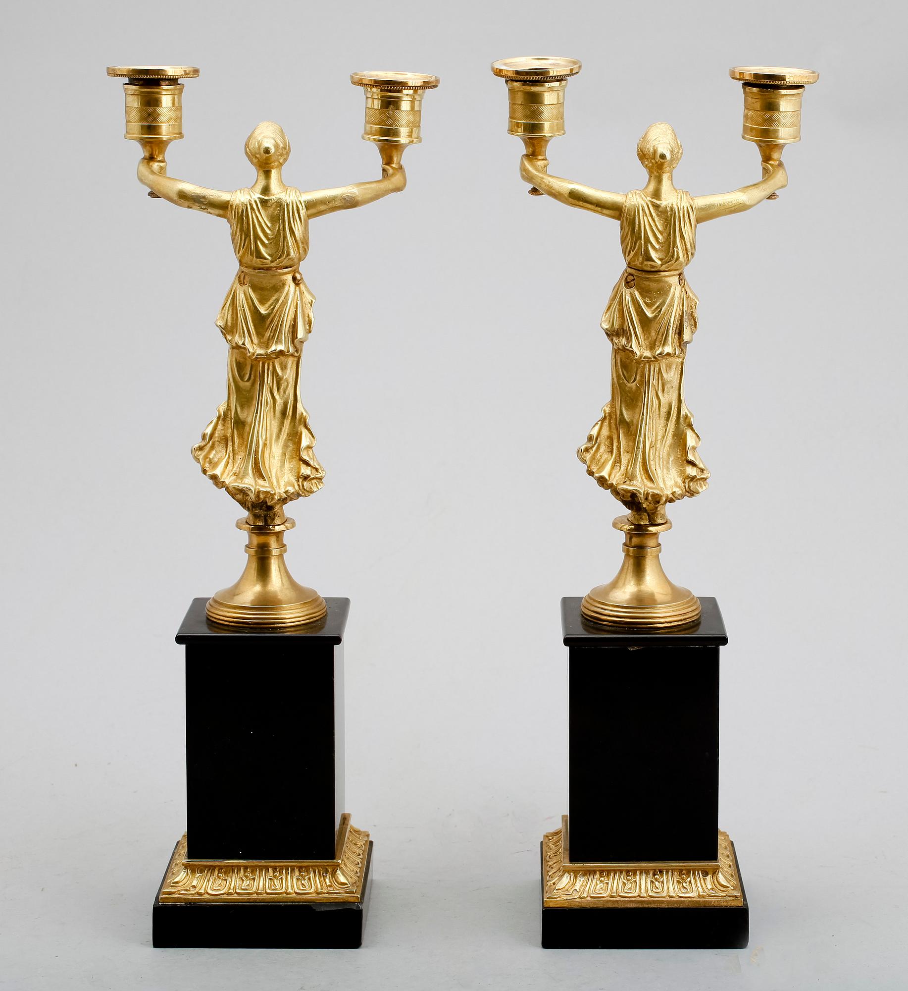 KANDELABRAR, 1 par, empirestil, sent 1800-tal.