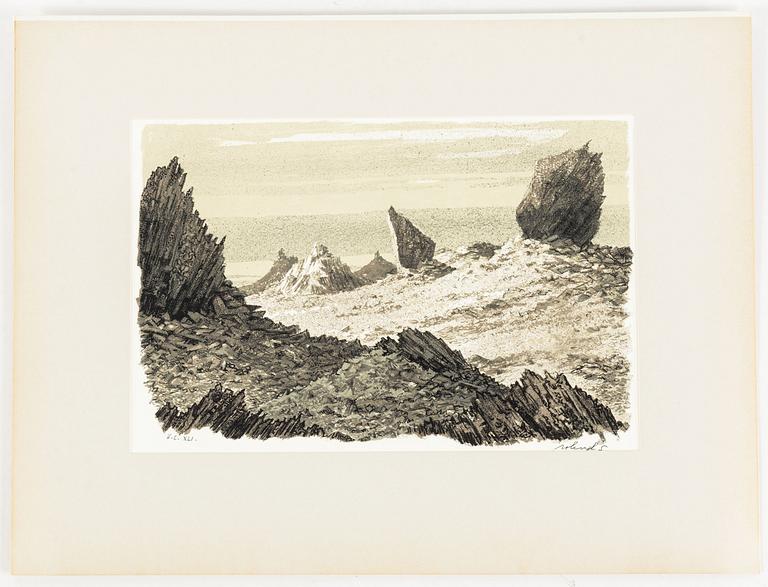Roland Svensson, Arktiskt land” ( The Arctic ) portfolio with five lithographs, signed and numbered. 1958.
