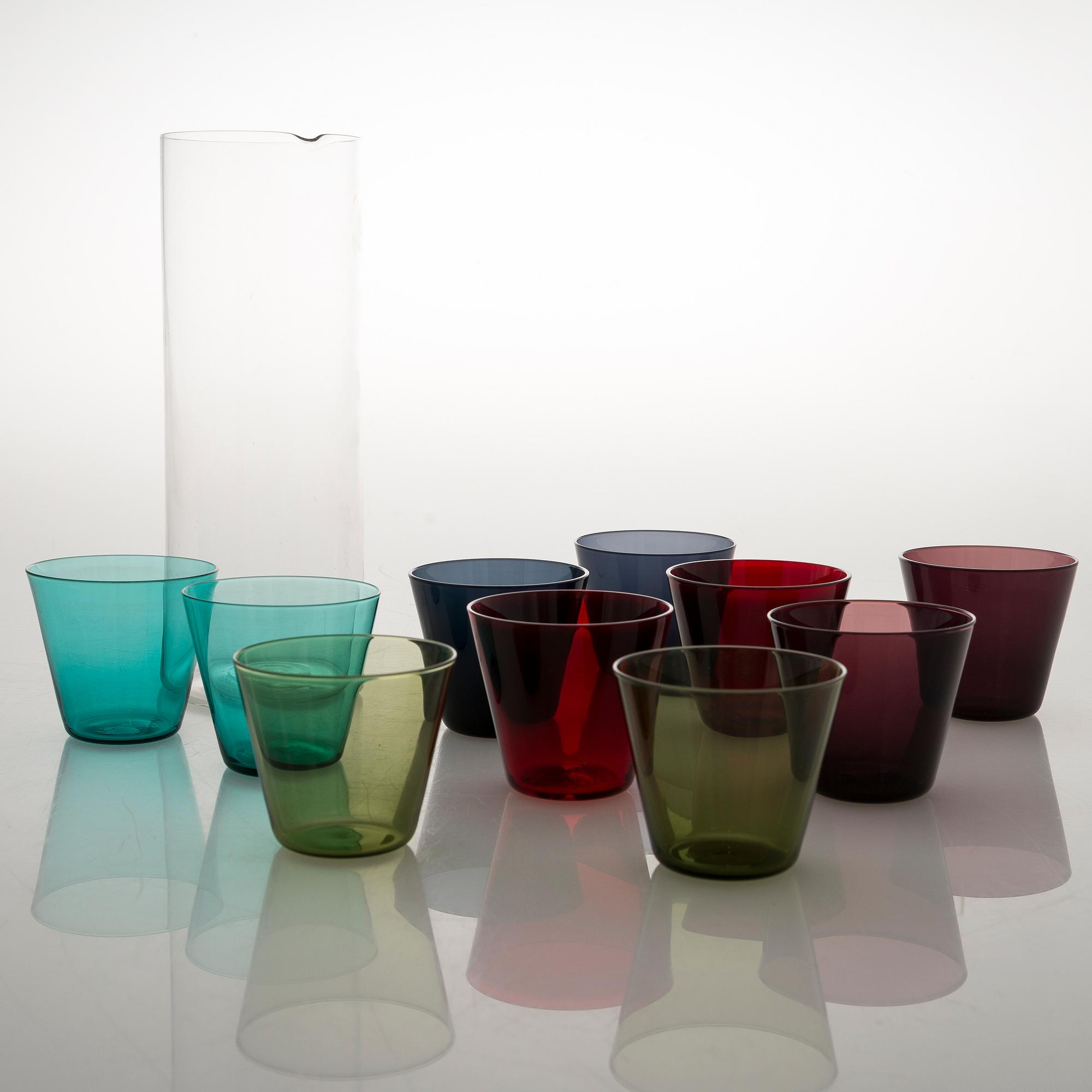 KAJ FRANCK, A set of ten 'Kimara' glasses with a model 1609 Glass Jug by Nuutajärvi.