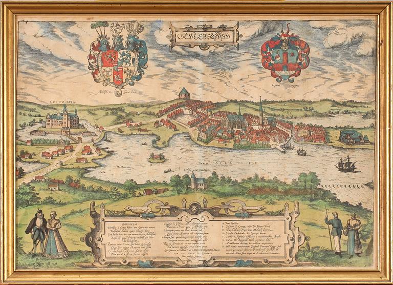 KARTA, Gottorp slott och staden Slesvig, efter Braun & Hogenberg 1590.