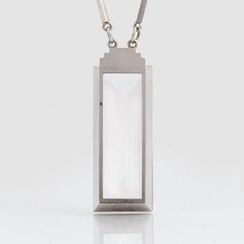 Wiwen Nilsson, a sterling silver necklace with a facet cut rock crystal pendant, Lund, Sweden 1942.